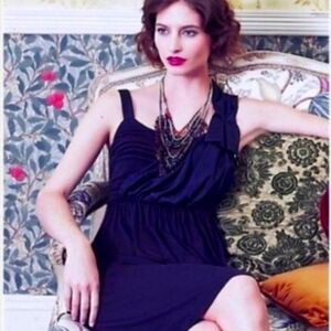 Anthropologie Deletta Boughton Navy blue bow dress, size Medium